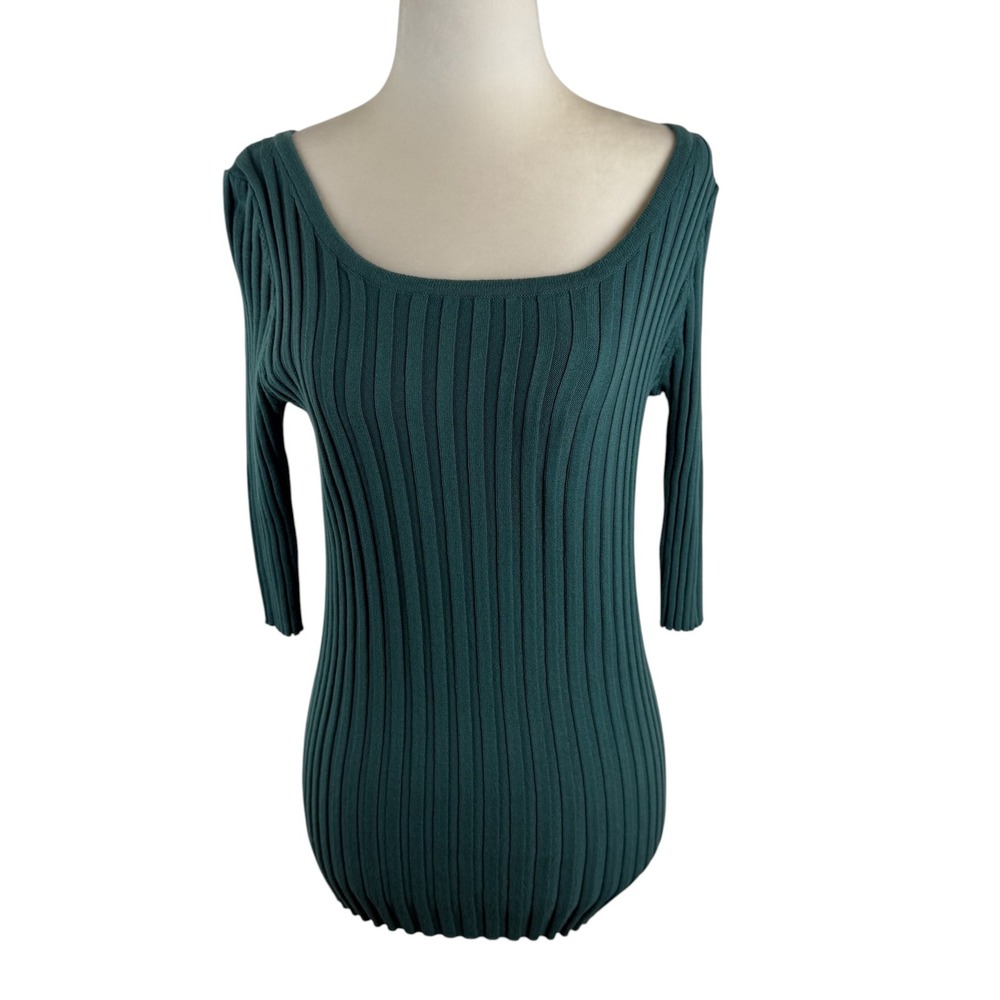 Sundance Organic Cotton Ribbed Scoop Neck Top Medium Green Stretch Sustainable